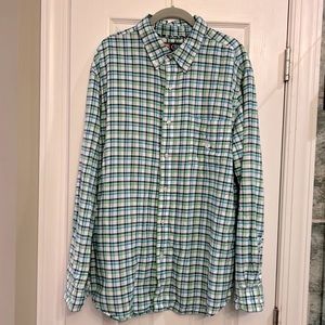 Chaps green and blue long sleeve button down shirt